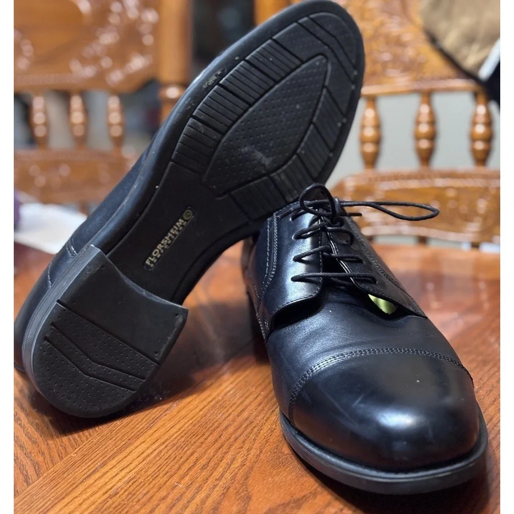 Florsheim Comfortech Mens 13D Black Leather Cap Toe Oxford Dress Shoes Ortholite